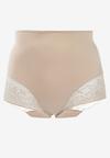 Ciemnobeżowe Modelujące Majtki High Waist z Ozdobną Siateczką Vculen