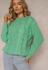 Zielony Sweter o Luźnym Kroju z Modnym Splotem Osma