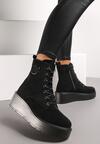 Botine Negre din Imitatie de Camosa pe Platforma Inalta Bicasa