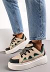 Beżowo-Czarne Sneakersy na Platformie Nazario