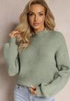 Jasnozielony Gładki Sweter Golf ze Ściągaczami Germifa