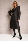 Czarna Długa Kurtka Płaszcz z Pikowaniem i Kapturem Tittonna