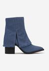 Botine bleumarin cu toc gros din material jeans și carâmb evazat Kriese