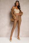 Jasnobrązowe Modelujące Spodnie z Ekoskóry o Fasonie Skinny Caetana
