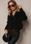 Cardigan Negru din Tricot Moale cu Flori Nufreda