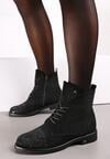 Botine negre cu strasuri pe vârf și limba largă Renee.com.ro