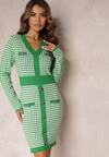 Rochie mini tricotată verde-albă cu imprimeu zebră