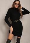 Rochie pulover mini neagră cu nervuri cu lână Klonxe