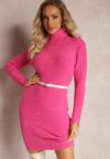 Rochie Mini Fucsia Tricotată cu Dungi cu Lână Klonxe