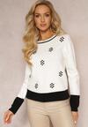Biały Sweter z Drobnymi Kropkami z Wełną Angorską Liname