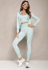 Jasnozielony Komplet 3-Częściowy Krótki Top Bluza na Suwak i Legginsy Push-Up z Gumką w Pasie Savese
