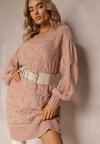 Pulover Lung Roz Oversize cu Impletitura Proeminenta All Over Somet