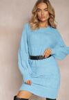 Pulover Lung Albastru Oversize cu Impletitura Proeminenta All Over Somet