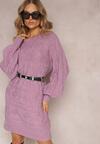 Pulover lung mov închis oversize cu model reliefat All Over Somet