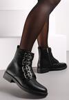 Botine negre cu toc plat și catarame decorative Trivessa