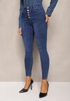 Niebieskie Jeansy Skinny High Waist z Bawełny Zapinane na Kilka Guzików Sharena