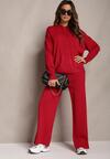 Visiniu Set Tricot Bluză Supradimensionată cu Glugă și Pantaloni cu Crapă Largă Mathuva