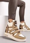 Sneakers Bej Închis pe Platformă Ascunsă Închidere cu Arici și Șireturi cu Inserții Decorative din Piele Întoarsă