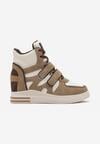 Sneakers Bej Închis pe Platformă Ascunsă Închidere cu Arici și Șireturi cu Inserții Decorative din Piele Întoarsă