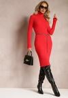 Rochie Midi Tricotată cu Guler Înalt Kahinu