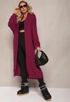 Cardigan Lung Violet Închis cu Împletitură Largă Decorativă Havsana