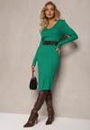 Rochie midi verde cu dungi cambrată cu decolteu triunghiular Heramma