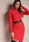 Rochie Midi Tricotată Roșie cu Guler Înalt Kiedda