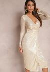 Rochie Midi Aurie tip Plic cu Drapat si Paiete Fendra