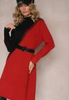 Czarno-Czerwona Trapezowa Sukienka ze Sweterkowej Dzianiny z Półgolfem Dellfina