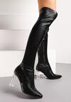 Czarne Dopasowane Kozaki za Kolano na Transparentnym Obcasie Celline