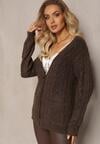 Brązowy Zapinany Kardigan z Trójkątnym Dekoltem i Warkoczykowy Splot Juessa
