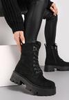 Botine negre din piele ecologica intoarsa cu siret si decoratiune cu zirconiu Aeriela