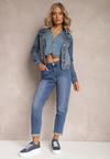 Ciemnoniebieskie Jeansy Mom Fit Regular Waist z Przetarciami Darindria