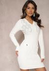 Biała Sweterkowa Sukienka Mini z Cyrkoniami Novami