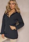 Jachetă bleumarin din material reversibil cu glugă și șnur în talie Divinza
