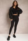 Czarne Prążkowane Legginsy High Waist Naprika
