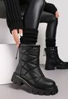 Botine negre cu talpă joasă din piele ecologică cu cusături decorative Auralith