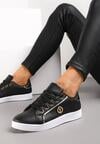 Sneakerși negri din imitație de piele cu petic și cusături decorative Variantia