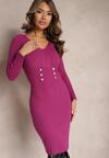 Fioletowa Dopasowana Sukienka Midi z Prążkowanej Dzianiny Luxie
