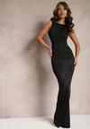 Czarna Taliowana Sukienka Maxi na Ramiączkach w Cekiny Lavarra