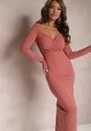 Rochie Maxi Roz Ajustată cu Pliseu și Decolteu în V Soleiai