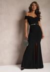 Rochie maxi neagră cu talie și tăietură Perlina