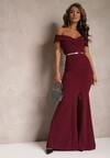 Rochie maxi mulată bordo cu slit Perlina
