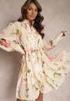 Rochie midi bej deschis plisată cu imprimeu floral cu curea și nasturi Jazai