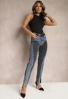 Niebiesko-Czarne Skinny Jeansy High Waist z Długimi Nogawkami i Materiałowymi Wstawkami Miriana