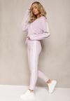 Jasnofioletowy 2-Częściowy Komplet Dresowy z Weluru z Ozdobnymi Lampasami Bluza i Spodnie Anelpe