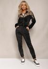 Czarny Welurowy Komplet Dresowy 2-Częściowy z Animal Print Bluza i Spodnie Atisilva