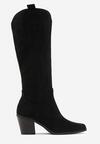 Cizme Cowboy Negre peste Genunchi cu Toc Bloc Seli