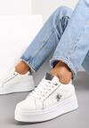 Sneakers Alb-Argintii cu Talpă Groasă și Decorațiuni cu Sclipici Pirola