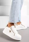 Sneakers Alb-Șampanie pe Talpă Groasă cu Decorațiuni Sclipitoare Pirola